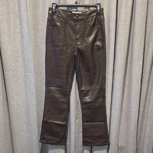 Dear John Jeanne Chocolate Brown Vegan Leather Crop Flare Jeans